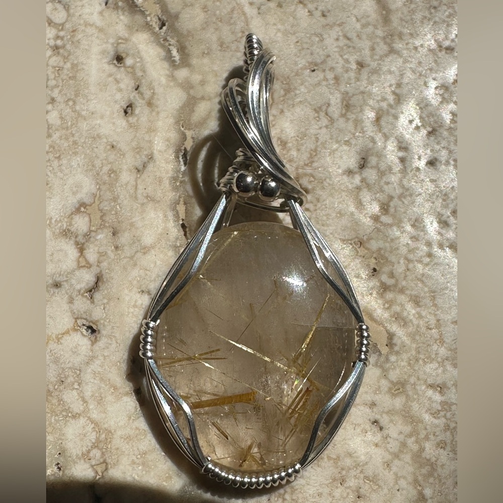 Sterling Silver Rutilated Quartz Necklace Pendant - Picture 5 of 8
